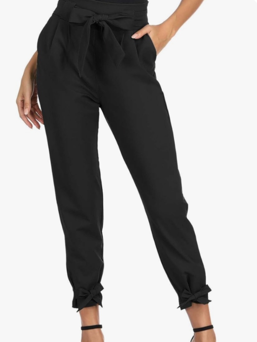 Casual High Waist Paper Bag Straight Leg w/ Pockets Cropped Pants